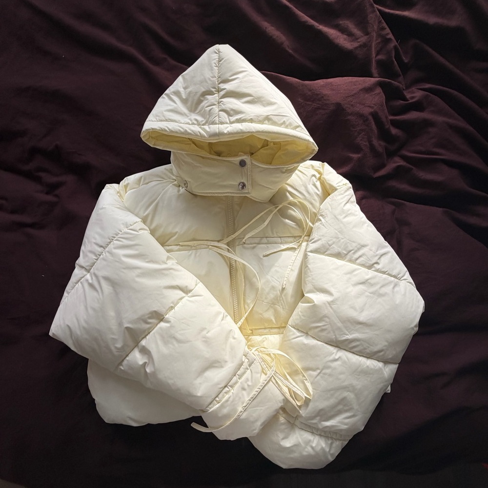 Daisy Street Butter Yellow Puffer with Tie Ribbon Details
